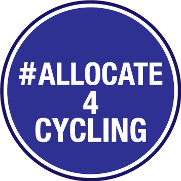 #Allocate4Cycling campaign logo: white text on a blue circle