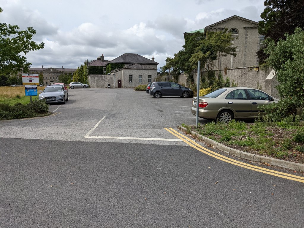 Near-empty car park beside the historic buildings of St Patrick’s College, Maynooth
