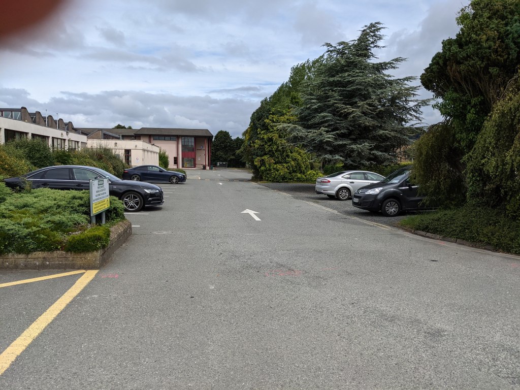 Largely empty car park with spare capacity at Maynooth Post Primary School