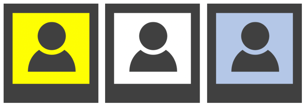 Three generic profile avatar icons on yellow, white and blue squares, illustrating people of differing backgrounds