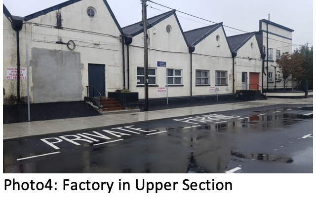 Photo 4: factory unit on upper Cleamore Road with ‘Private’ parking markings painted on the public road